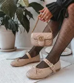 Beżowe baleriny zdobione ćwiekami i kokardką Mylie 41