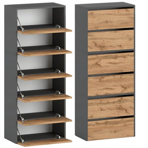 Szafka Na Buty Wysoka Szara Dąb Wotan 6 Półek Bez Siedziska Modułowa na Arena.pl