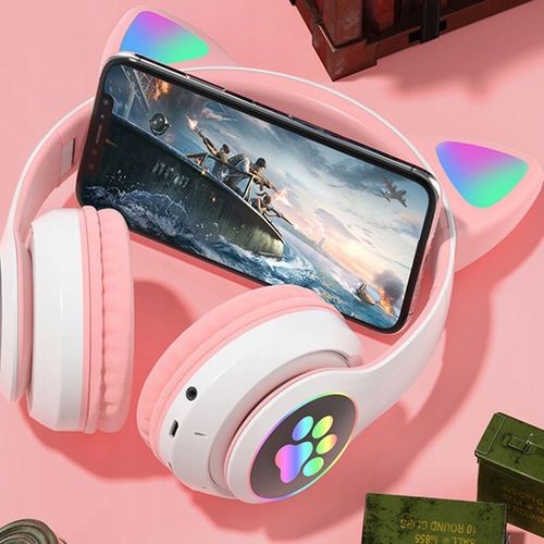 SŁUCHAWKI BEZPRZEWODOWE Z MIKROFONEM KOLOROWE KOCIE USZY LED DLA na Arena.pl