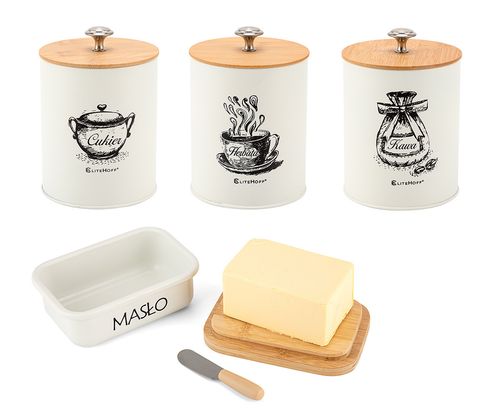 zestaw 3 pojemników kuchennych i maselniczka e-6058 na Arena.pl