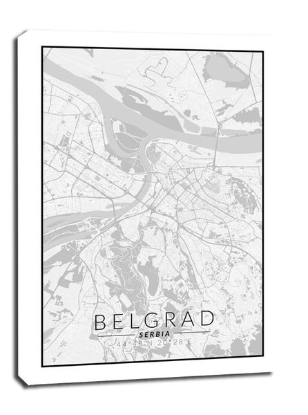 Belgrad mapa czarno biała - obraz na płótnie 50x70 cm zdjęcie 1