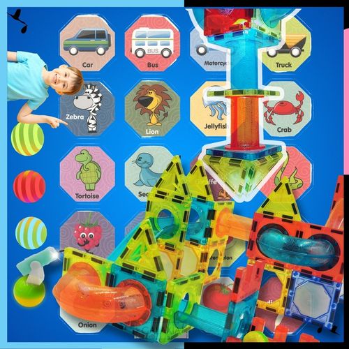 KLOCKI MAGNETYCZNE DUŻE 75 el Konstrukcyjne Świecące Dla Dzieci TOR KULKOWY na Arena.pl