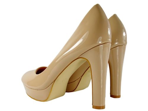 Beżowe szpilki na platformie lakierowane 40 na Arena.pl