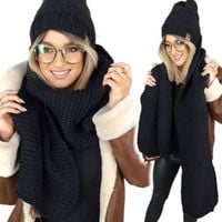 CIEPŁY Komplet CZAPKA + SZAL WEŁNIANY damski szalik zimowy gruby POLSKI