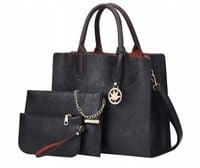 Torebka CZARNA Damska Zestaw 3w1 KLASYCZNA Portfel Elegancka