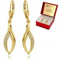 Złote Kolczyki z Cyrkoniami 925 Wiszące dla Kobiety Grawer na Prezent