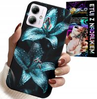 ETUI DO MOTOROLA MOTO G14 - TURKUSOWE LILIE KWIATY OBUDOWA + SZKŁO
