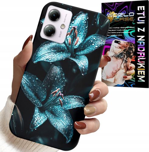 ETUI DO MOTOROLA MOTO G14 - TURKUSOWE LILIE KWIATY OBUDOWA + SZKŁO na Arena.pl