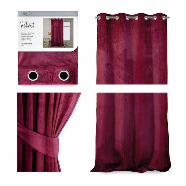 CURT/AH/VELVET/EYELETS/WINE/140X270/1PC zdjęcie 1