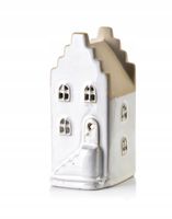 Lampion ceramiczny Hytte domek biało-złoty 13,9 cm