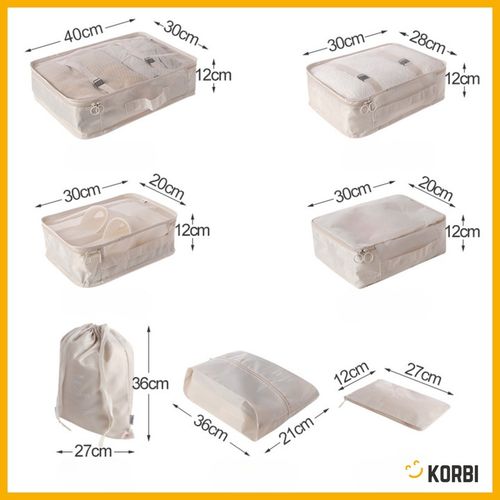 ZESTAW ORGANIZERÓW ORGANIZER PODRÓŻNY WALIZKI SZAFY UBRAŃ KOMPLET 8szt BEŻ na Arena.pl