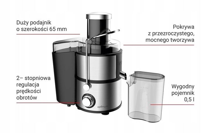 Sokowirówka Optimum RK-0660 WYCISKARKA srebrny/szary 600 W zdjęcie 7
