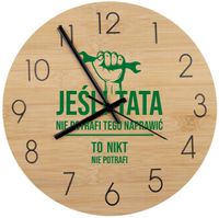 Bambusowy ZEGAR ścienny nadruk UV PREZENT DLA TATY + TWÓJ NAPIS TEKST