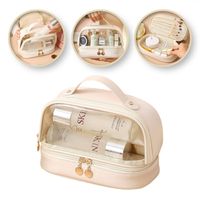 kosmetyczka organizer na kosmetyki kremowa dwupoziomowa 23x13,5x16cm ks115b