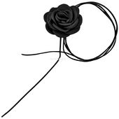 Naszyjnik Choker Ozdobny Na Szyję Elegancki Kwiat Czarna Róża Na Rzemyku