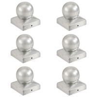 Zatyczki na słupki, 6 szt., kule, galwanizowany metal, 71x71 mm