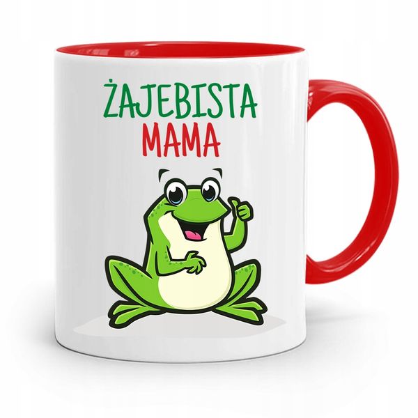 Kubek Czerwony Prezent Dla Żajebistej Mamy Matki Z Nadrukiem Ze Zdjęciem zdjęcie 1