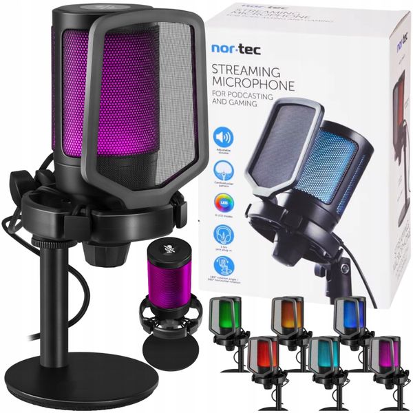 MIKROFON DO STREAMINGU ZE ŚWIATŁEM LED GAMINGOWY OBRACANY DO KOMPUTERA zdjęcie 1