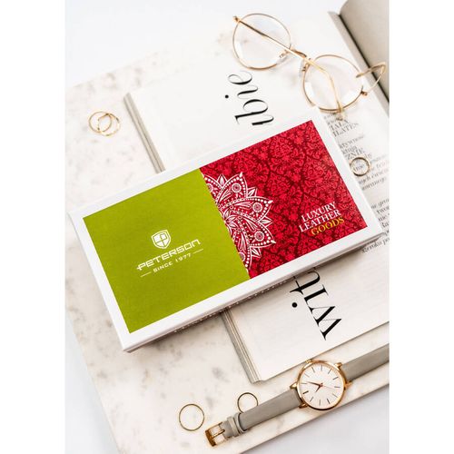 lakierowany, duży portfel damski w kolorze czerwonym z systemem na Arena.pl