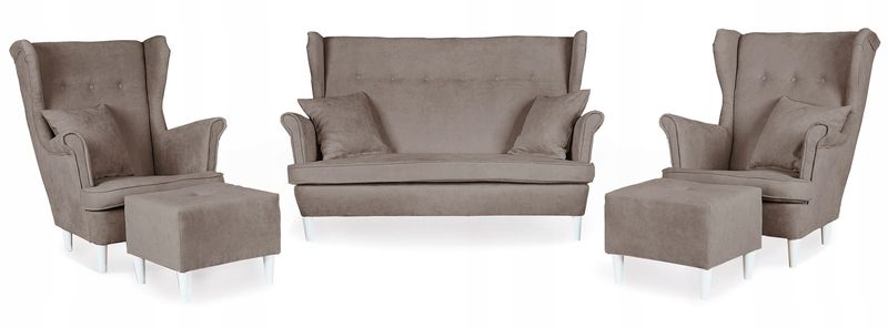 Zestaw wypoczynkowy mebli uszak Ari sofa fotele pufy Family Meble komplet zdjęcie 1