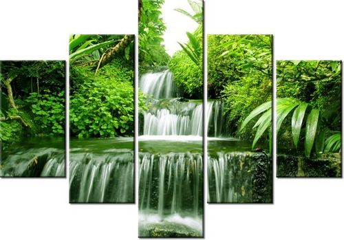 70 100CM OBRAZ 5 ELEM WODOSPAD LESIE DESZCZOWYM DRUK PŁÓTNO na Arena.pl
