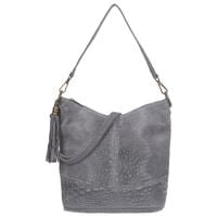 VERA PELLE torebka damska zamszowa listonoszka z frędzelkiem V479 c.szara