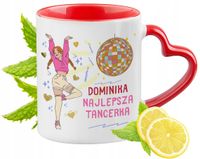 Kubek Czerwony Z Uszkiem W Kształcie Serca Dla Dominiki Na Prezent