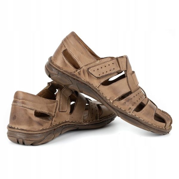 SANDAŁY MĘSKIE SKÓRZANE Z ZAKRYTYMI PALCAMI POLSKIE 467 BRĄZOWE 43 zdjęcie 6