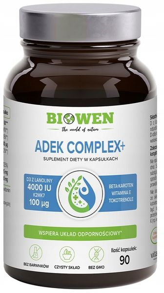 Biowen Witaminy ADEK Complex+ 90k witamina ADEK w oleju MCT Beta Karoten zdjęcie 1