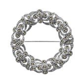 srebrna piękna okrągła broszka z markazytami