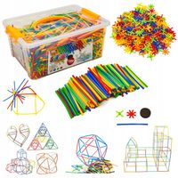 DUŻE KLOCKI Konstrukcyjne ZESTAW dla Dzieci Słomki Rurki Patyczki 1200 elem