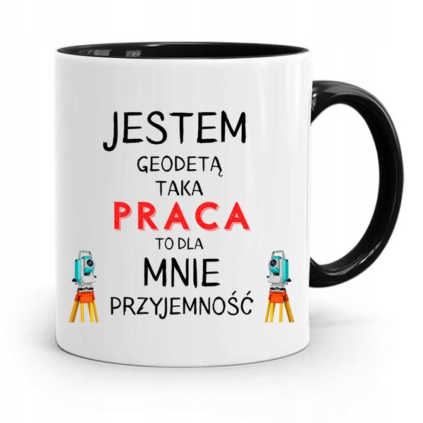 Kubek Czarny Dla Geodety Jestem Geodetą Prezent Z Nadrukiem Ze Zdjęciem zdjęcie 1