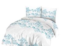 Pościel bawełniana 160x200 biała niebieskie wzorzyste kwiaty