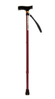 Laska inwalidzka regulowana z drewnianą rączką czerwona