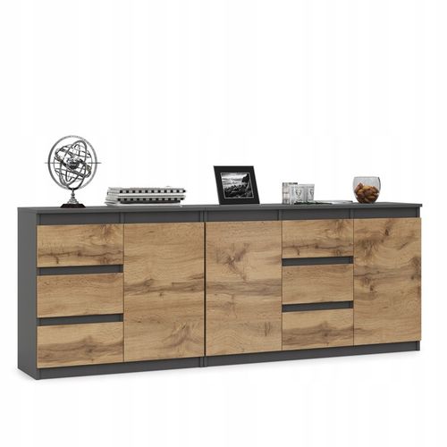 Komoda Szafka Zestaw 2szt POJEMNA Szuflady Grafit Dąb Wotan NATALIA na Arena.pl