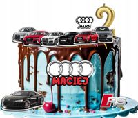 OPŁATEK ZESTAW NA URODZINY POSTACIE AUDI SAMOCHODY + IMIĘ