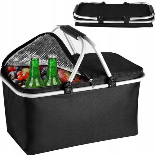 DUŻY KOSZ PIKNIKOWY KOSZYK TERMICZNY CZARNY + 2x WKŁADY MROŻĄCE 500ml 2szt. na Arena.pl