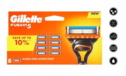 ORYGINALNE WKŁADY NOŻYKI OSTRZA WYMIENNE DO MASZYNKI GILLETTE FUSION 5 x8 na Arena.pl