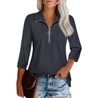 Elegancka Damska Bluza Sweter Golf z Suwakiem Rękaw 3/4 Szara L