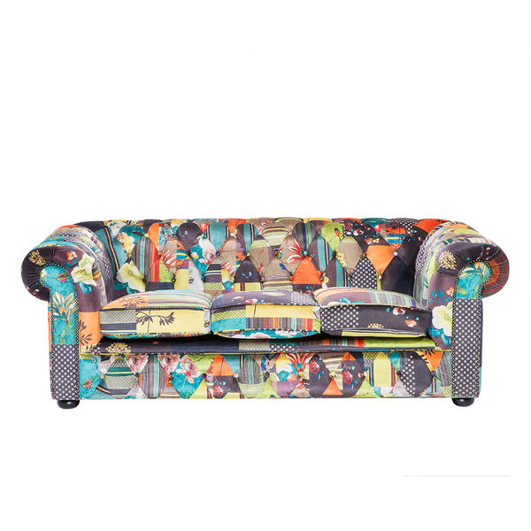 Sofa 3-osobowa patchworkowa żółta CHESTERFIELD zdjęcie 1