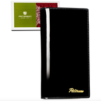 duży, skórzany, pionowy portfel damski w czarnym kolorze zamykany