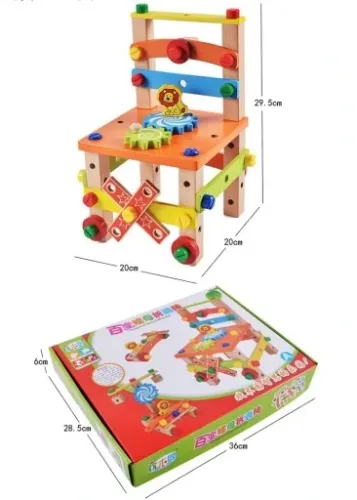 Drewniane krzesło montażowe Montessori klocki na Arena.pl