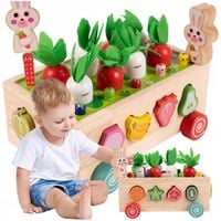 Układanka Montessori Sorter Klocków Złap Robaczka Drewniany Wózek Marchewki