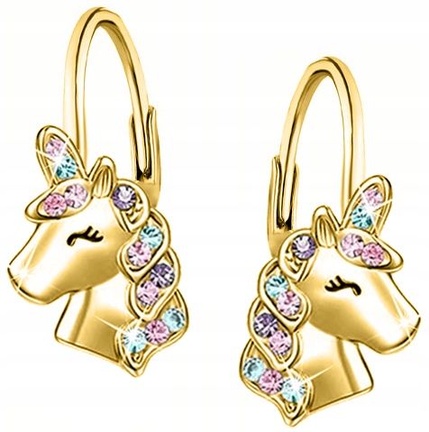 Srebrne kolczyki wiszące jednorożce dla dziewczynki dzieci srebro pozłacane na Arena.pl