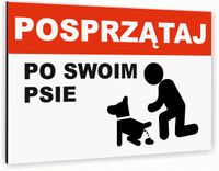 Tabliczka znak informacyjny 20x15 Biała POSPRZĄTAJ PO PSIE Aluminiowa