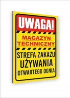 Tabliczka znak informacyjny dibond nadruk UV 40x30 UWAGA MAGAZYN TECHNICZNY