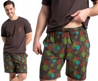 Bawełniana Piżama Męska Brązowa Krótki Rękaw Spodenki Nadruk Wzór MORAJ XXL