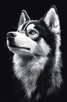 Plakat 40x60cm Portret Zwierząt do Salonu Pokoju | Husky | Czarno Białe