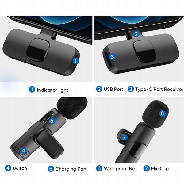 Bezprzewodowy mikrofon krawatowy Apexel do iPhone zdjęcie 5