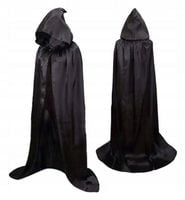 PELERYNA Z KAPTUREM CZARNA DŁUGA 140 CM WAMPIR GOTYK HALLOWEEN PRZEBRANIE